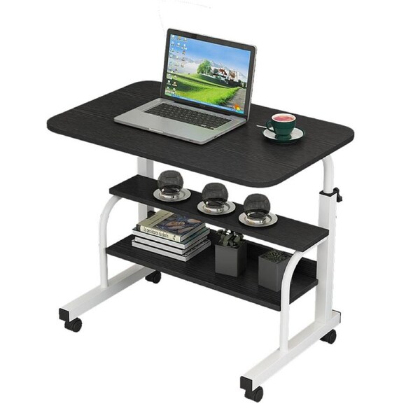 Mobile Desk Height Adjustable Sit to Stand Table Tray Sofa Side Bed Laptop Cart Portable with Wheels Overbed Rolling (Color : Black )