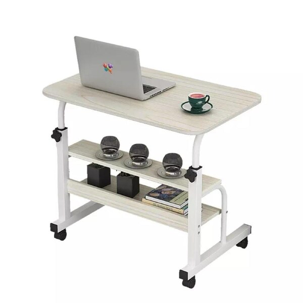 Mobile Desk Height Adjustable Sit to Stand Table Tray Sofa Side Bed Laptop Cart Portable with Wheels Overbed Rolling (Color : Light Wood)