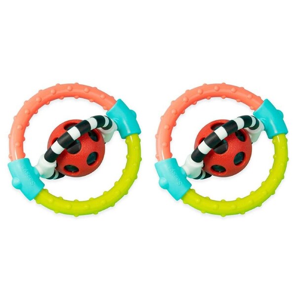 2PK Sassy Baby Spin & Chew Ring Rattle Baby Teething Interactve Fun Play Toy 3m+