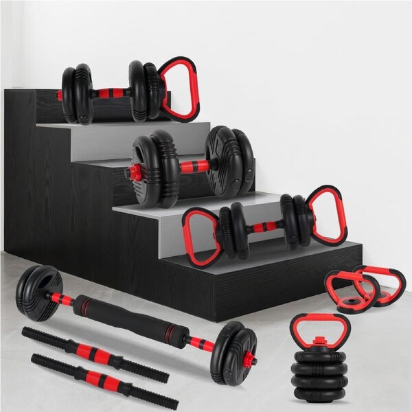 ADVWIN 15kg Adjustable Dumbbells, 5-in-1 Dumbbells Set Used as Barbell, Kettlebells, Push up Stand, Weight Plate for Home Gym