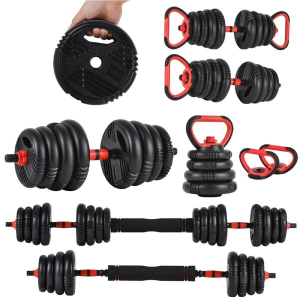 ADVWIN 30kg Adjustable Dumbbells, 5-in-1 Dumbbells Set Used as Barbell, Kettlebells, Push up Stand, Weight Plate for Home Gym