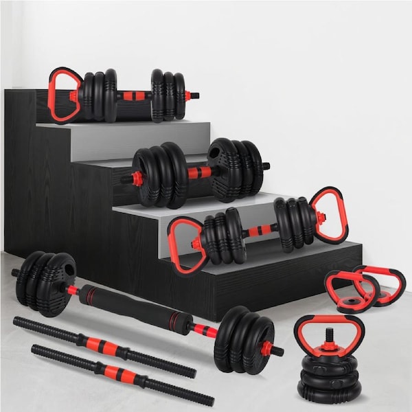 ADVWIN 20kg Adjustable Dumbbells, 5-in-1 Dumbbells Set Used as Barbell, Kettlebells, Push up Stand, Weight Plate for Home Gym