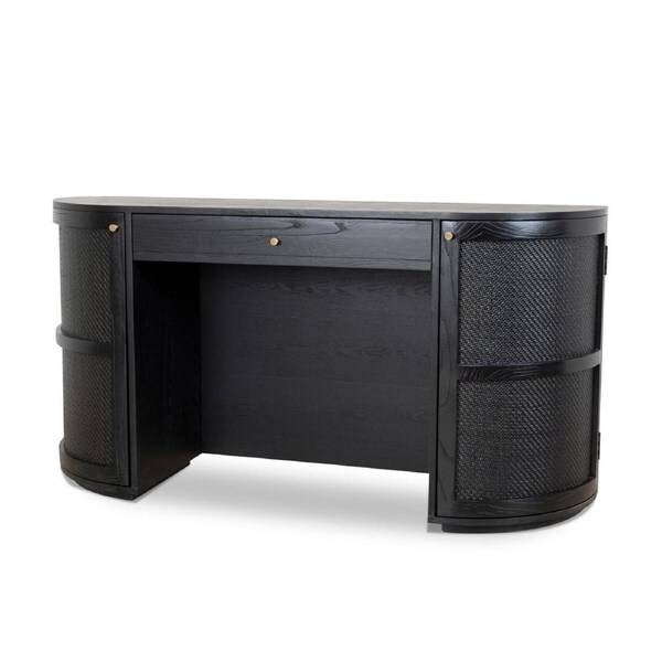 Verso 1.55m Rattan Home Office Desk - Full Black
