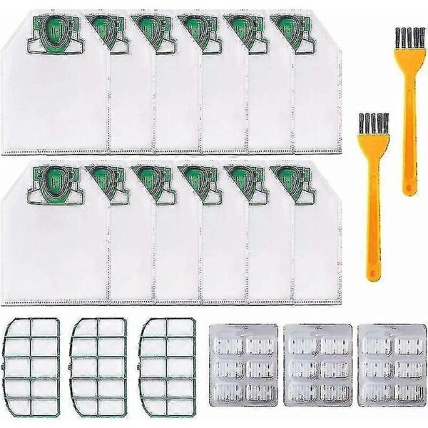 JOYBUY 12 Bags For Vorwerk Kobold Vk200 Fp200 Vacuum Cleaner With 3 X Motor Filters, 18 X Scented Chips, 2 X Brushes, Replacement Bags For Kobold Vk200 Fp200