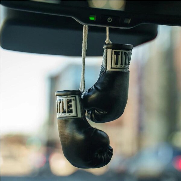 Title Rear View Mirror Mini Boxing Gloves - Black