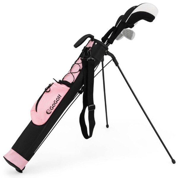 Costway Lightweight Golf Stand Bag w/Shoulder Strap Pocket & Bottle Holder Golf Carry Bag Black Pink