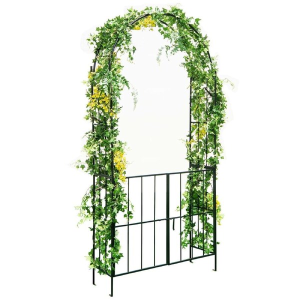 Costway Garden Arch Arbor Trellis w/Gate 230CM Tall Heavy-Duty Metal Arbour Archway