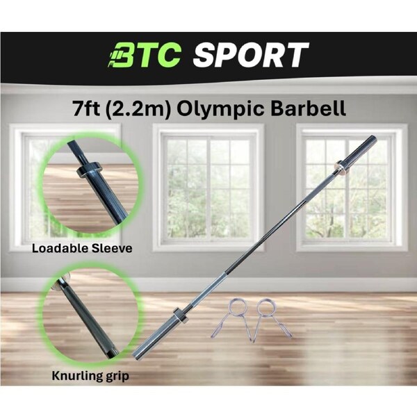 BTC SPORT 7.2ft (2.2m) Straight Olympic barbell 20kg Weightlifting Strength Training Gym