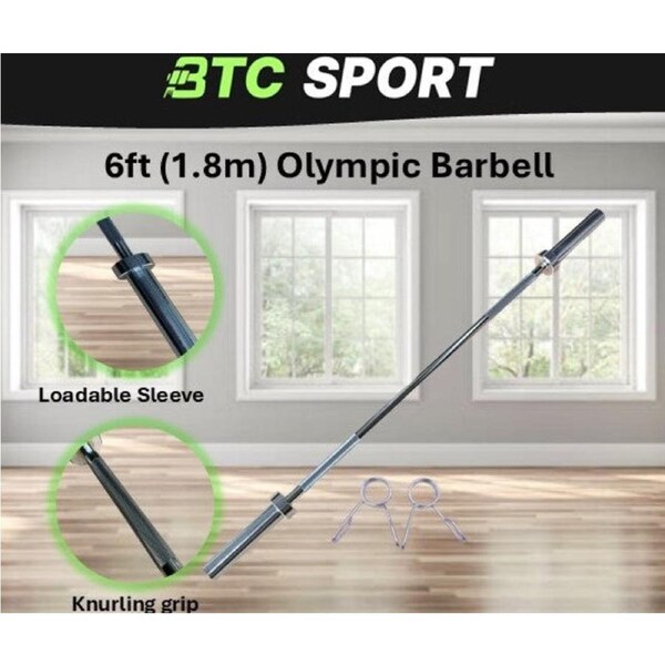 BTC SPORT 1.8m Olympic Size Barbell - Weightlifting Strength Training Gym Equipment