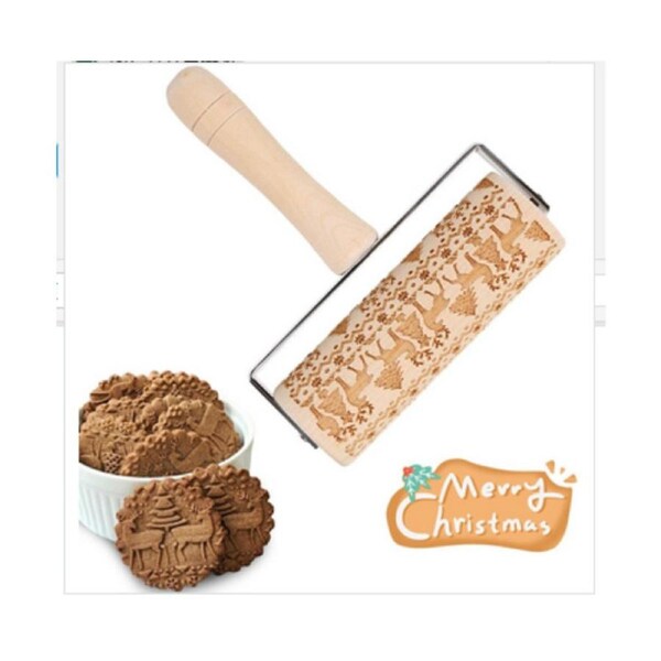 Christmas wooden rolling pin, wooden rolling pin for baking embossed biscuits