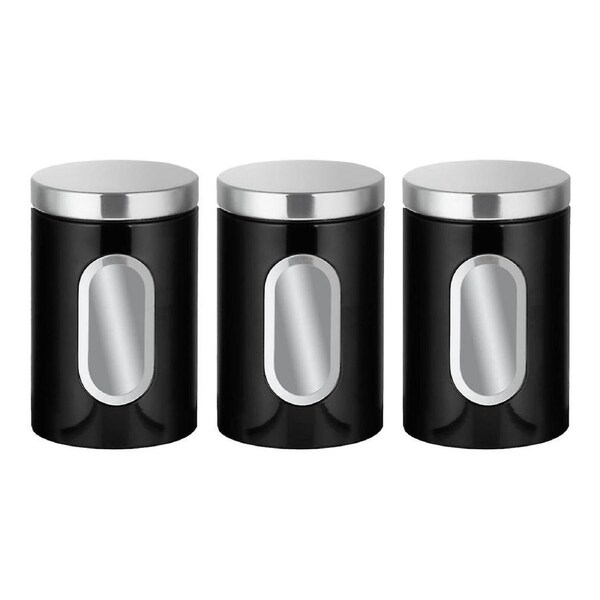 3pc Kitchen Canister Set -with Secure Lids&viewing Window Suitable For Sugar, Tea, Coffee, Etc -mul