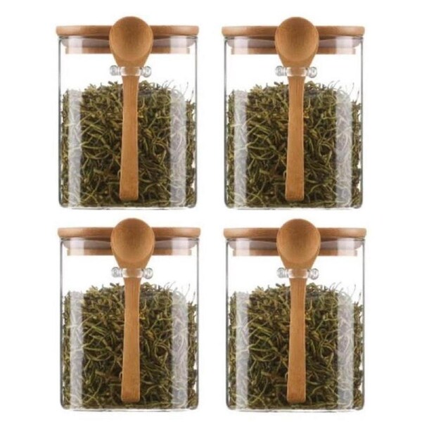 4PCS Airtight Glass Jars with Lids and Spoons, Candy Jars with Lids, Clear Spice Jars, Small Food S
