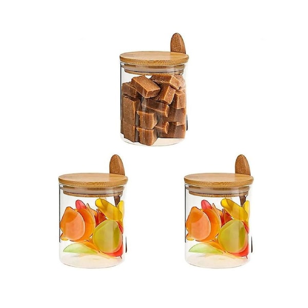 Glass Jars With Bamboo Lids And Spoon, 17oz Glass Sugar Container With Wooden Lids And Scoop, Coffe
