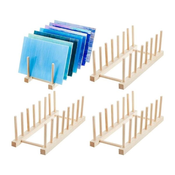 4 Piece Glass Storage Box Bamboo Dish Rack Suitable for Colored Glass Dishes Bowls Cups Books Pot L