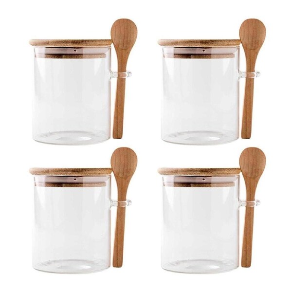 4 Pack Overnight Oats Glass Containers with Lids and Spoons, Glass Jars with Spoons and Lids for Lo