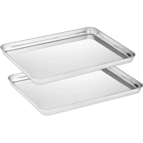 Baking Tray Set of 2, Stainless Steel Oven Tray, Non-Toxic & Healthy, Mirror-Smooth & Rust-Free, Easy to Clean & Dishwasher-Safe