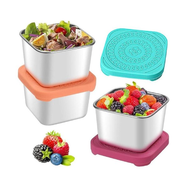6oz Stainless Steel Snack Containers, Small Metal Food Storage Container With Silicone Lids, For Of