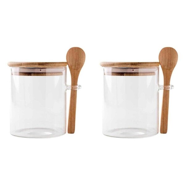 Container with Bamboo Seal Lid Wooden Spoon Food Storage Jar Clear Glass Container Kitchen Storage