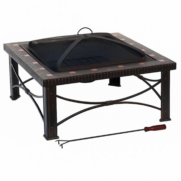 30" Square Slate Tile Fire Pit Outdoor Patio Heater Fireplace