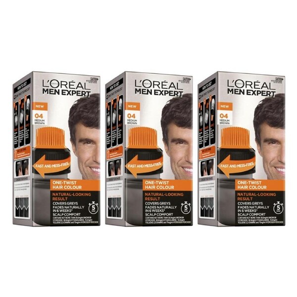 3x L'Oreal Paris Men Expert Hair Colour 04 Medium Brown