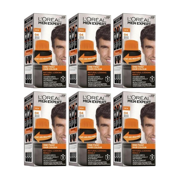 6x L'Oreal Paris Men Expert Hair Colour 04 Medium Brown