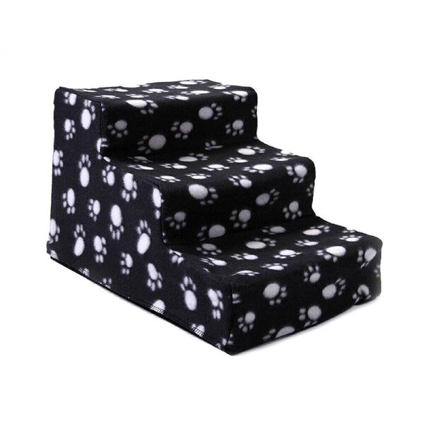 Black 3-Step Pet Stairs Portable Cat Dog Ladder Cover Step Ramp Climb For Pup Play