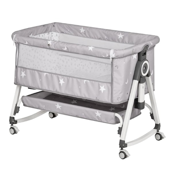 Advwin 3 in 1 Baby Bassinets Height Adjustable Co-Sleeper Bedside Crib Cot with Mattress & Mosquito Net Light Grey