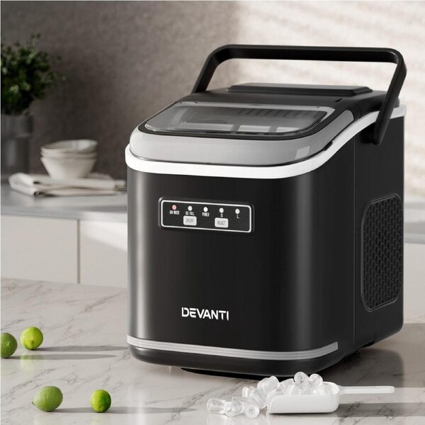Devanti Ice Maker Machine Portable 12kg Countertop w/Self Cleaning 1.3L Black