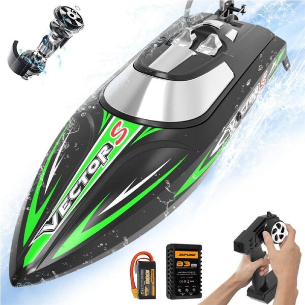 Catzon Brushless RC Boats High Speed with Rechargeable Battery for Lakes-Black Green