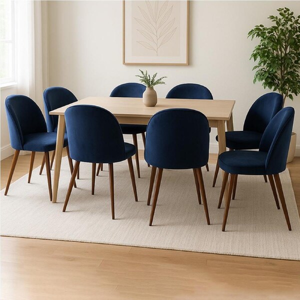 1 Set of 8 Levede Velvet Dining Chairs - Navy