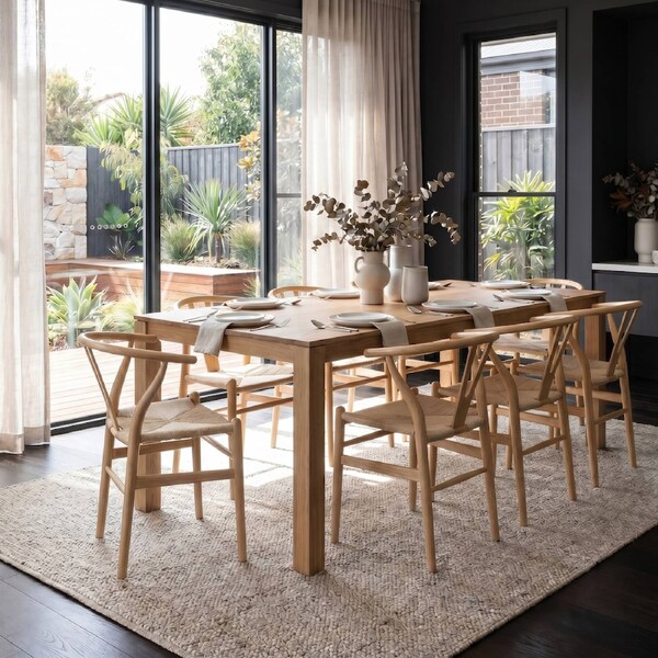 1 Set of 8 Levede Hans Wegner Wishbone Dining Chairs - Natural