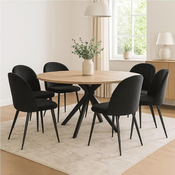 1 Set of 6 Levede Velvet Dining Chairs - Black
