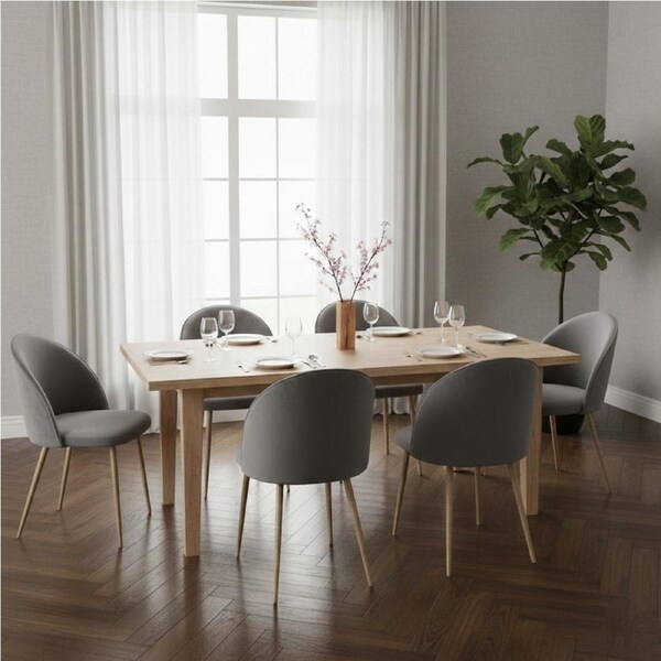 1 Set of 6 Levede Velvet Dining Chairs - Grey