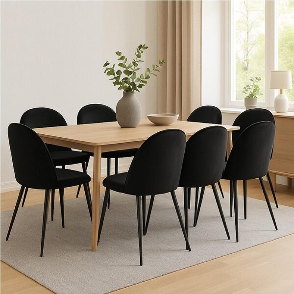 1 Set of 8 Levede Velvet Dining Chairs - Black