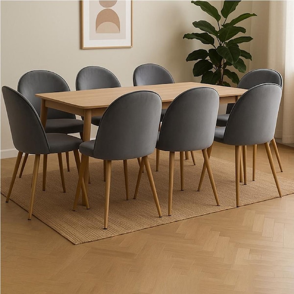 1 Set of 8 Levede Velvet Dining Chairs - Grey