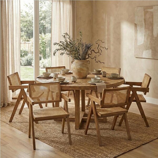 1 Set of 6 Levede Wicker Dining Chair Rattan Rubberwood - Natural