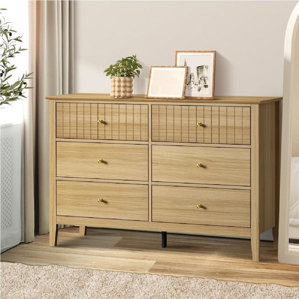 Oikiture 6 Chest of Drawers Dresser Tallboy Storage Cabinet Bedroom Natural