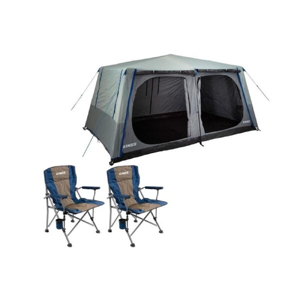 Kings 6-8 Person Tent polyester quick set up+ 2x Round Arm Chair