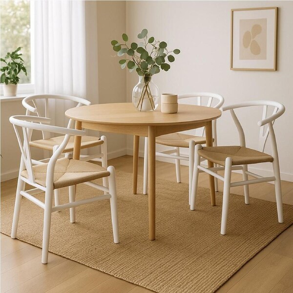 1 Set of 4 Levede Hans Wegner Wishbone Dining Chairs - White