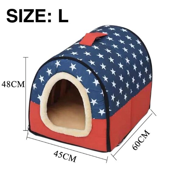 Pet Dog House Kennel Soft Igloo Beds Cat Puppy Warm Plush Round Donut Cushion Fur Fold L-RED