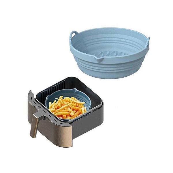 Foldable Air Fryer Silicone Pot Liners Reusable Baking Tray with Handle Blue
