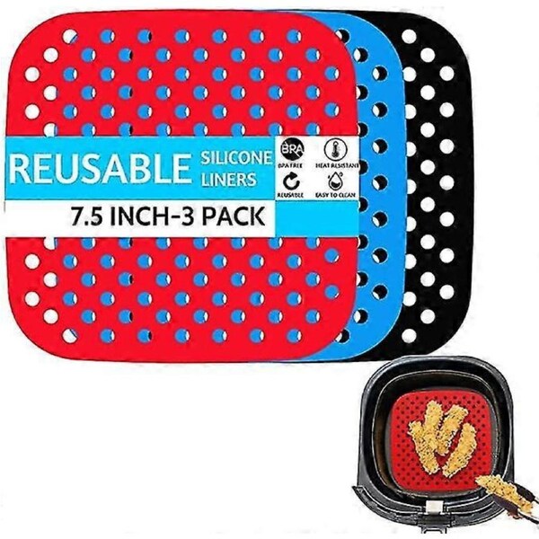 Air Fryer Liners, 3 Pack 7.7 Inch Square Nonstick Reusable Silicone Air Fryer Mats