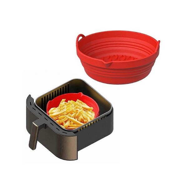 Foldable Air Fryer Silicone Pot Liners Reusable Baking Tray with Handle Red