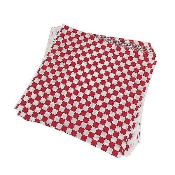100 Pcs Food Wrapping Paper Red Plaid Disposable Paper French Fries Paper Sheet Oil-proof Paper Greaseproof Paper (30x30cm)