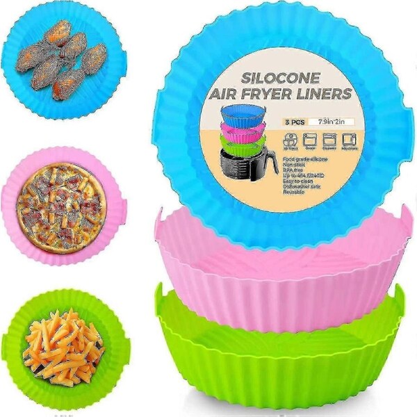 3pcs Air Fryer Silicone Liners 8inch Air Fryer Silicone Pot Reusable Food Grade Silicone Air Fryer Baking Tray Basket Accessories Replacement Of Flamm