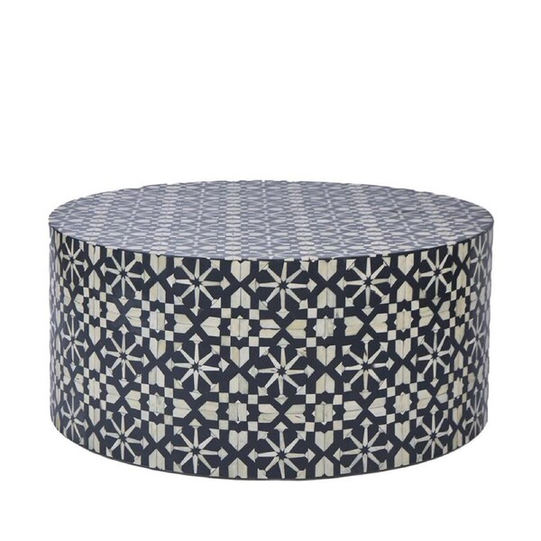 Belle Adina Plyboard Bone Inlay Round Coffee Table Furniture 90x90cm Grey