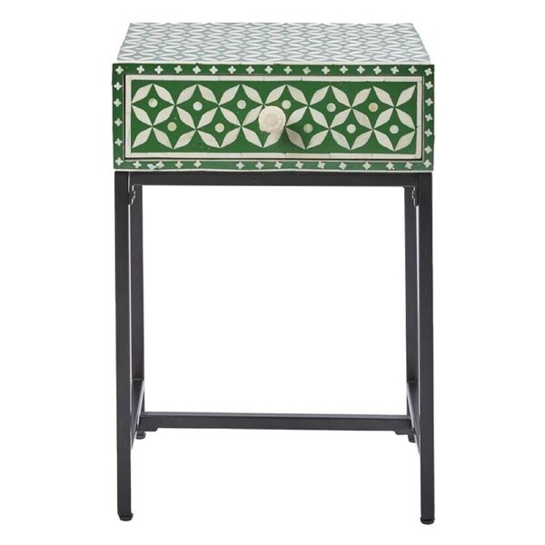 Belle Stella Bone Inlay Bedside Table w/ Drawer Indoor Furniture 45x65cm Green