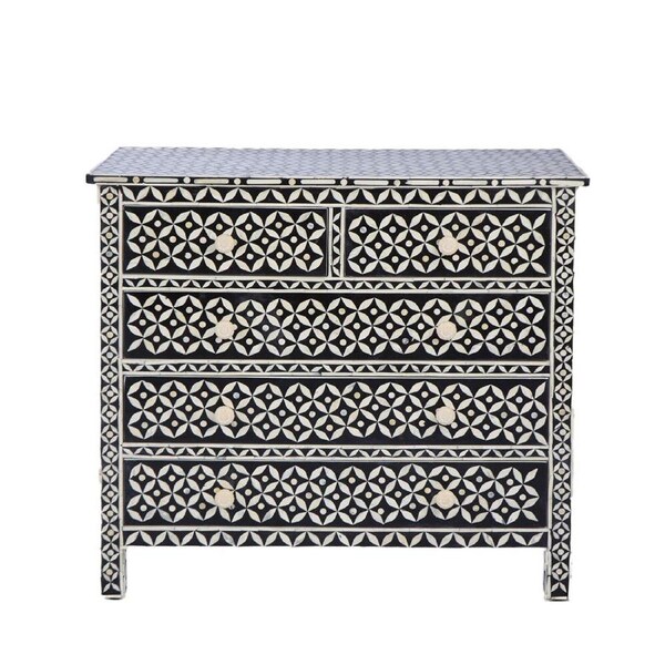 Belle Stella Bone Inlay Console Table Indoor Furniture 140x76cm Black/White