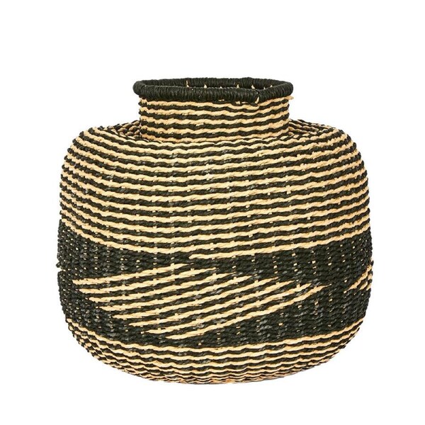 Belle Bari Paper Rope Handwoven Decorative Storage Basket 15x34cm Black/Natural
