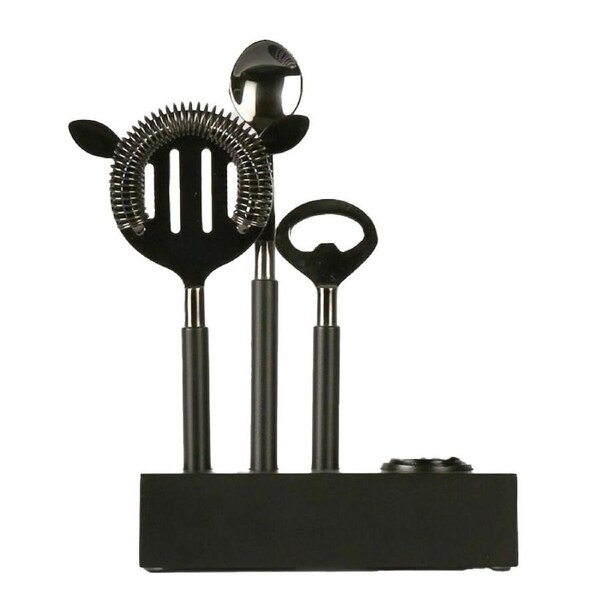 Belle Stainless Steel Plantation Bar Tools/Stand Barware Set 15.5x20.5cm Black